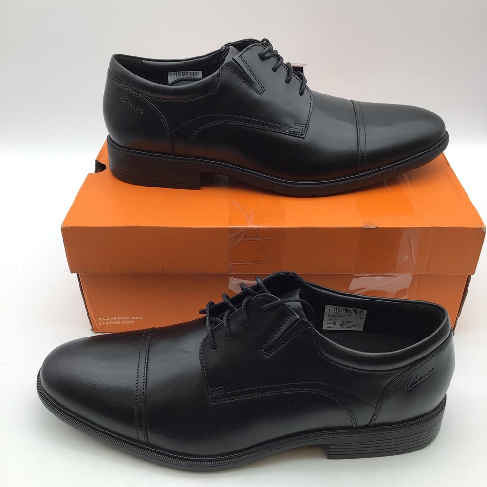 Clarks Mens Steadwell Cap Black Leather Oxford Dress Shoes Size 13 New